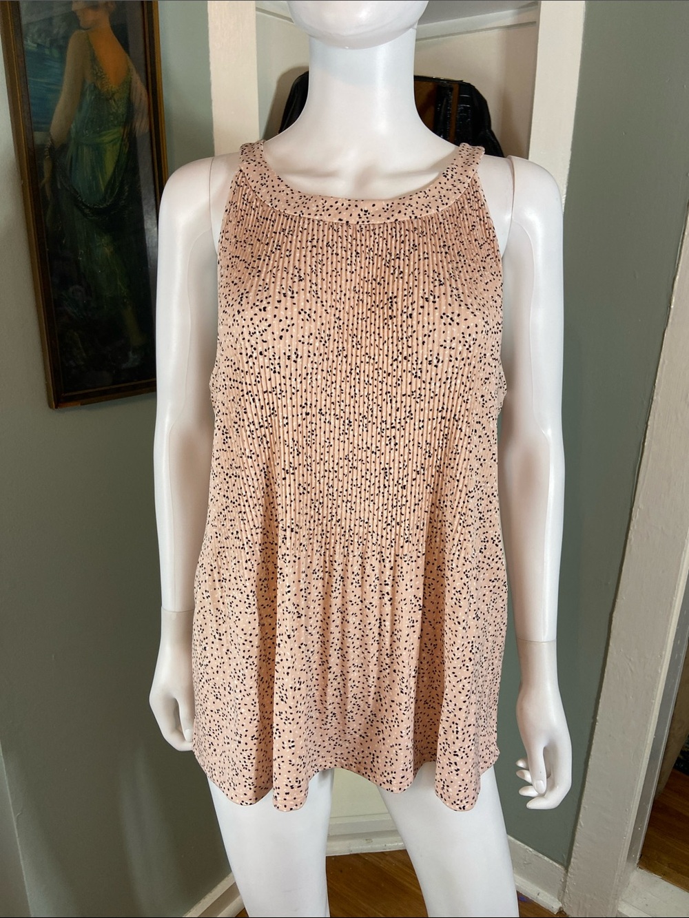 Adrianna Papell Blush Pink Sleeveless Pleated Dot-Print Fleck Tank Top XL XLarge